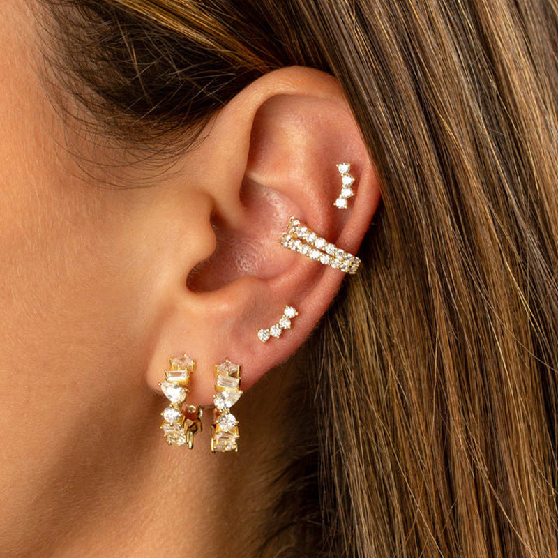 “Crescent Cluster” S925 Sterling Silver Textured C-Hoop Stud Earrings