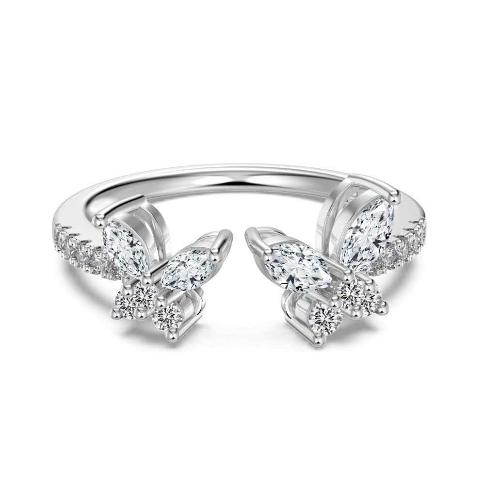 S925 Sterling Silver Twin Flutter Butterfly Adjustable Open Ring Silver Gold