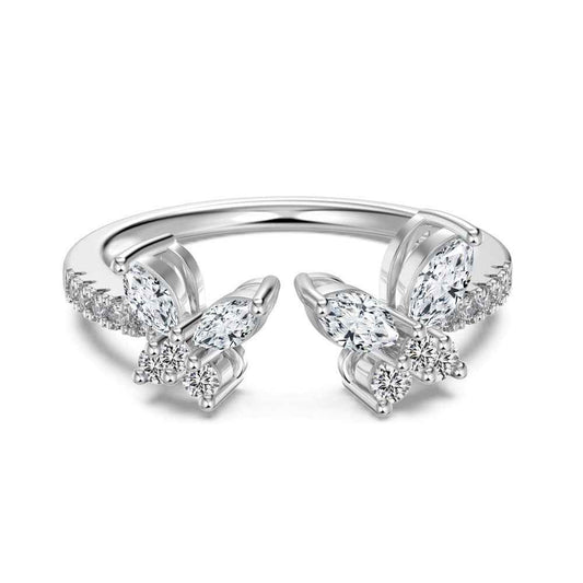 S925 Sterling Silver Twin Flutter Butterfly Adjustable Open Ring Silver Gold