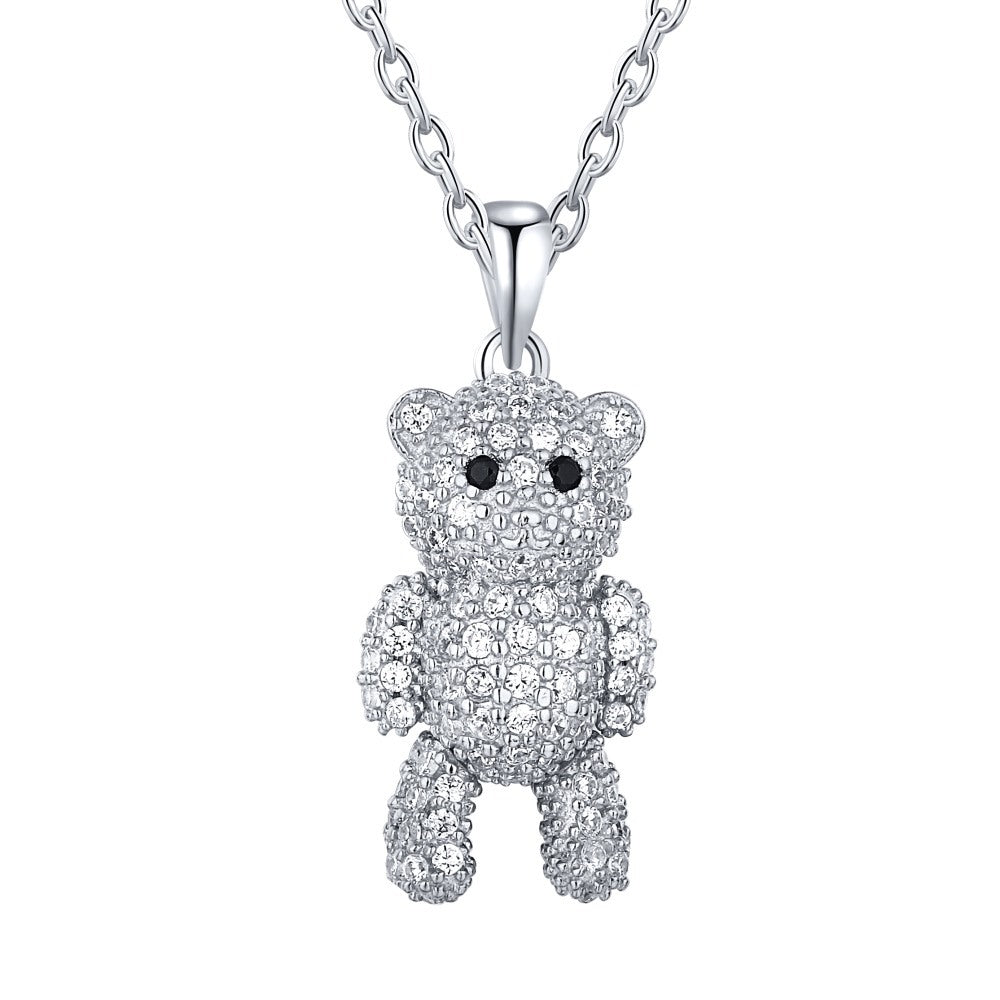 Teddy Spark S925 Silver Pavé Zircon Teddy Bear Necklace