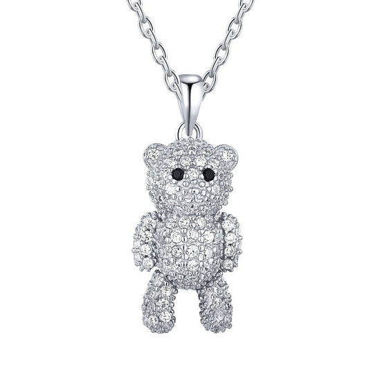 Teddy Spark S925 Silver Pavé Zircon Teddy Bear Necklace