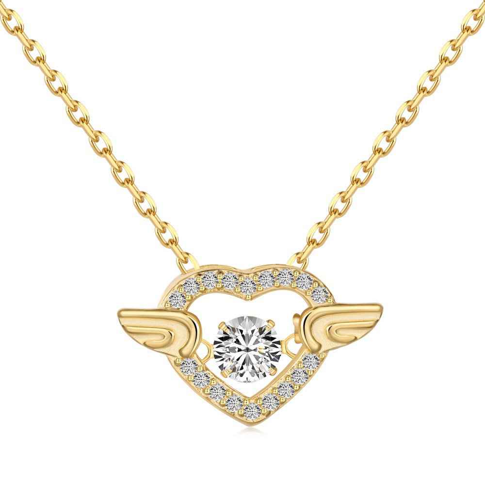 925 Sterling Silver Fluttering Heart Winged Dancing Necklace Silver or 18K Gold Vermeil