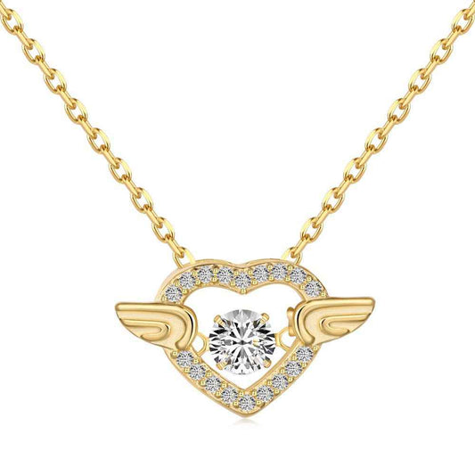 925 Sterling Silver Fluttering Heart Winged Dancing Necklace Silver or 18K Gold Vermeil