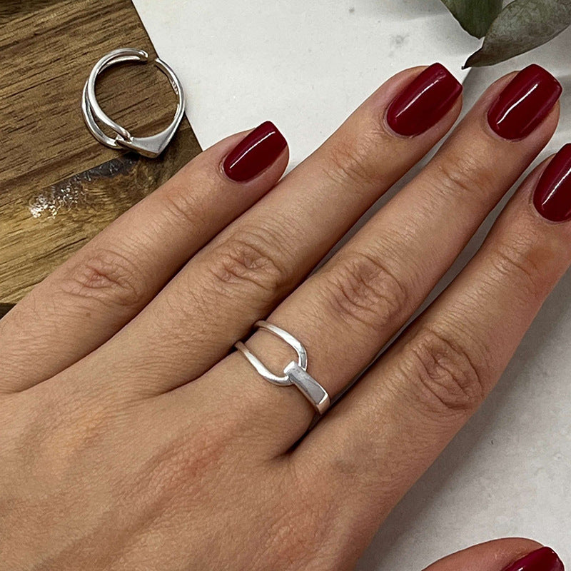 “Line Muse” S925 Sterling Silver Asymmetrical Open Ring