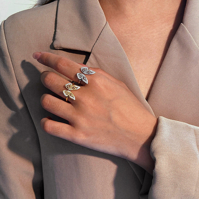 “Flutter Glow” S925 Sterling Silver Zircon Butterfly Open Ring