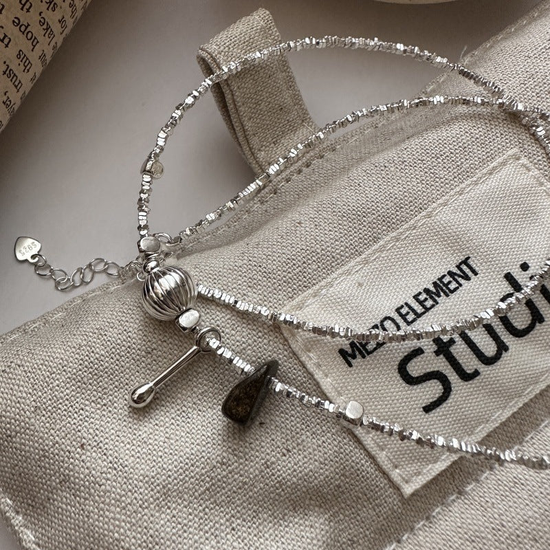 S925 Sterling Silver Silver Glimmer Fragment Chain Necklace Minimalist Stone Pendant