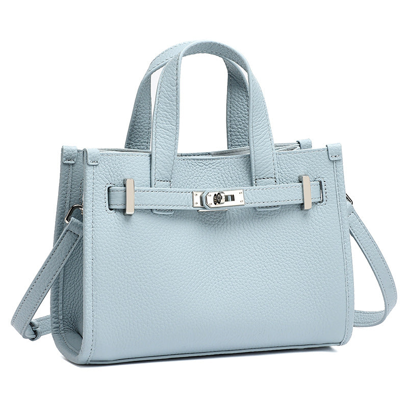 Women's Pebbled Cowhide Kelly Bag with Metal Turn-Lock