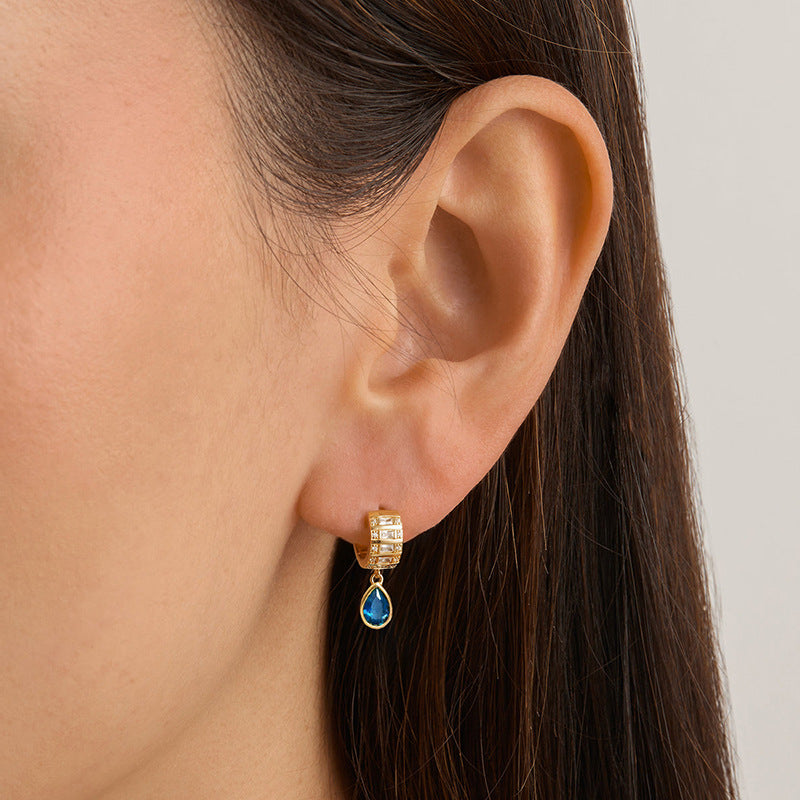 “Teardrop Radiance” S925 Sterling Silver Zircon Teardrop Huggie Hoop Earrings