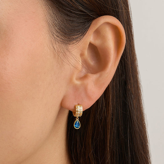 “Teardrop Radiance” S925 Sterling Silver Zircon Teardrop Huggie Hoop Earrings