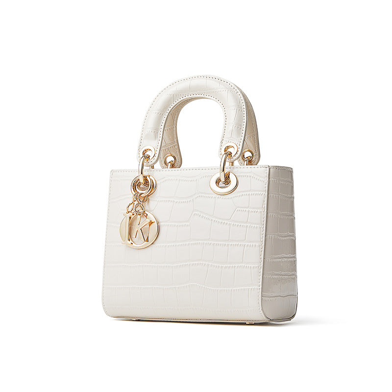 Women's Genuine Leather Croc Embossed Top Handle Crossbody Bag