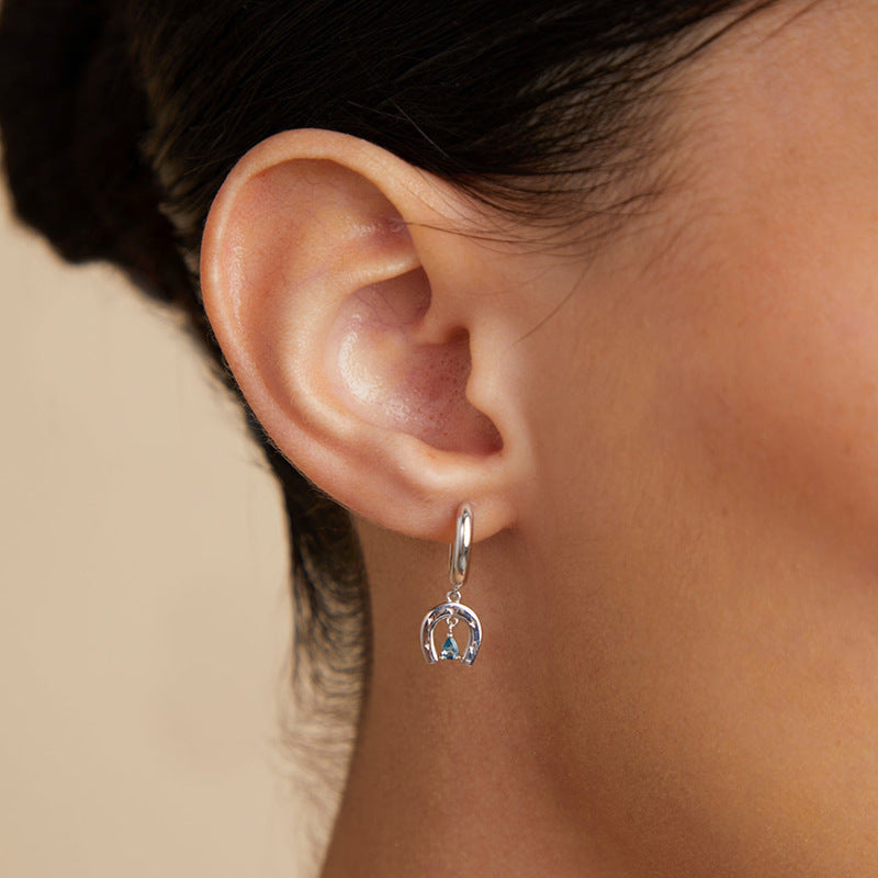 Celestial Blue Teardrop Huggie Earrings 925 Sterling Silver Arc Design