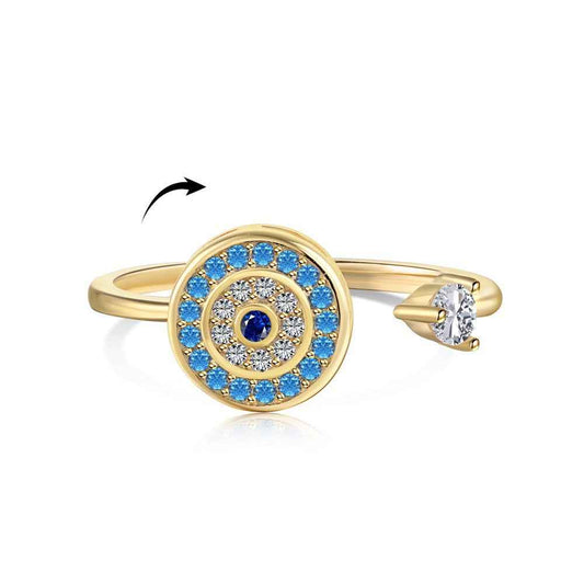 Azure Guardian Rotating Evil Eye Open Ring 925 Sterling Silver