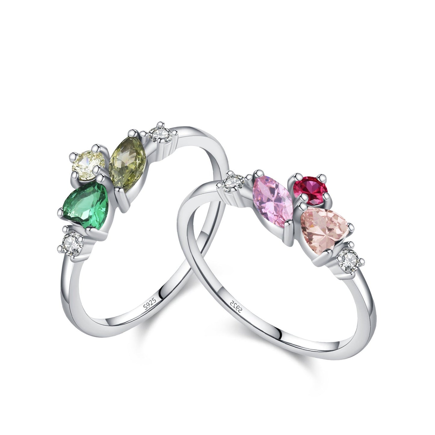 Forest Prism Multi Color Zircon Ring 925 Sterling Silver