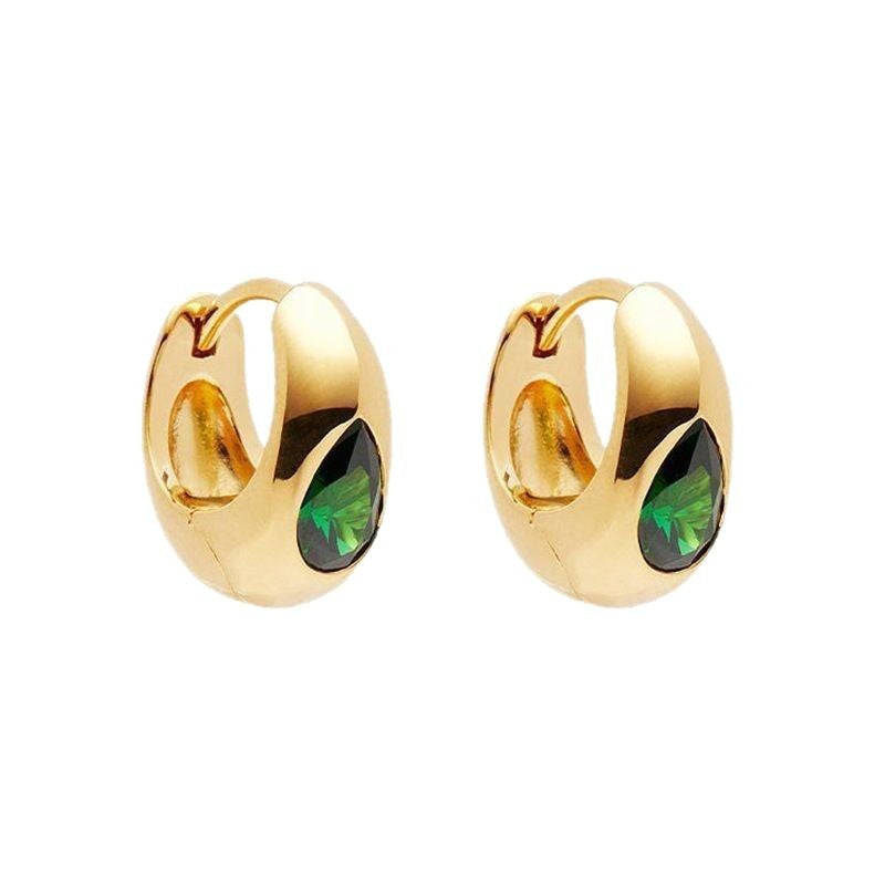 “Emerald Teardrop” S925 Sterling Silver Green Zircon Huggie Hoop Earrings