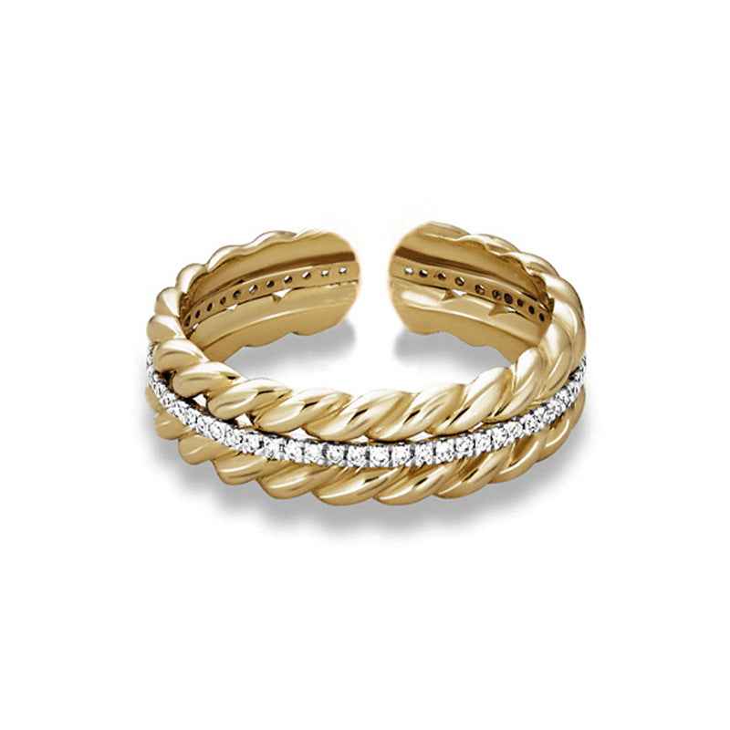 925 Sterling Silver Golden Harvest Wheat Twist Zircon Adjustable Ring 18K Gold Platinum Vermeil