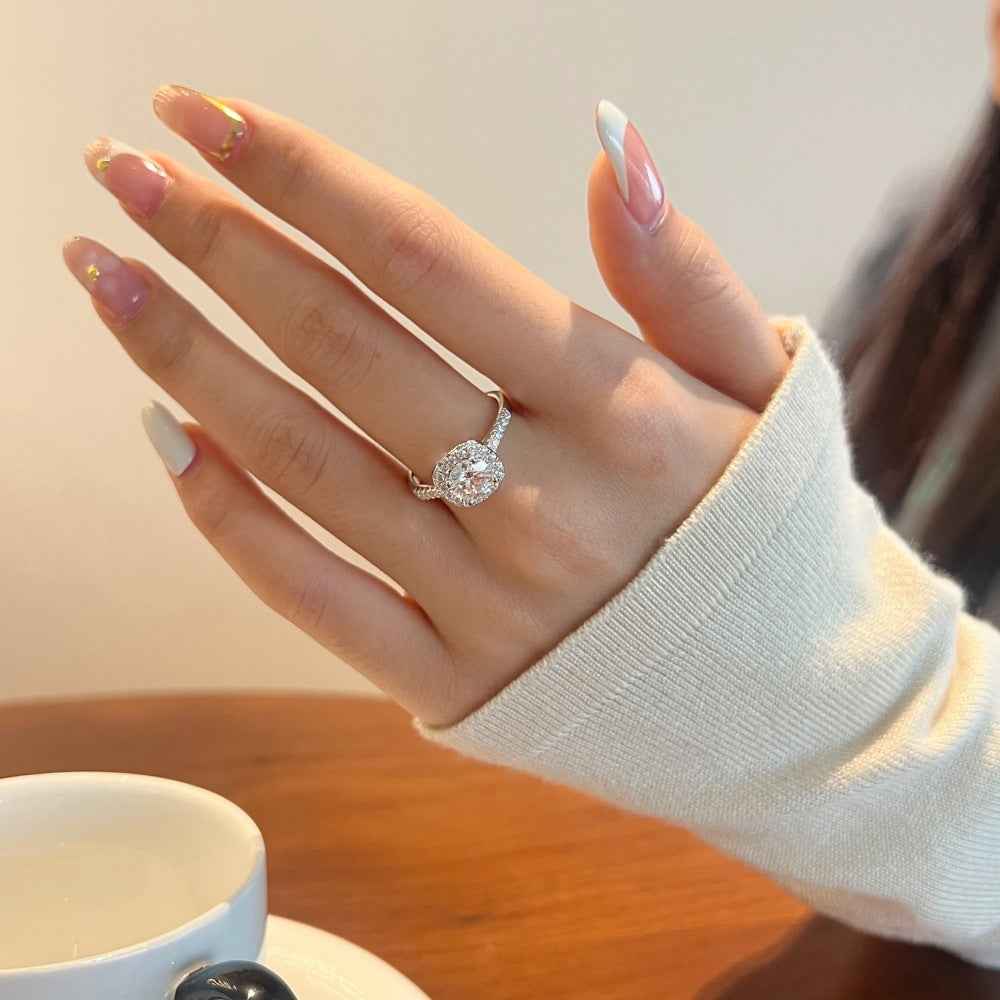 925 Sterling Silver Halo Empress 1.2CT Cushion Halo Moissanite Ring