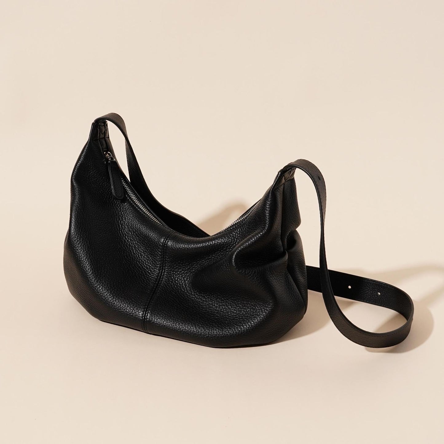 Women's Pebbled Cowhide Slouch Crescent Hobo Bag