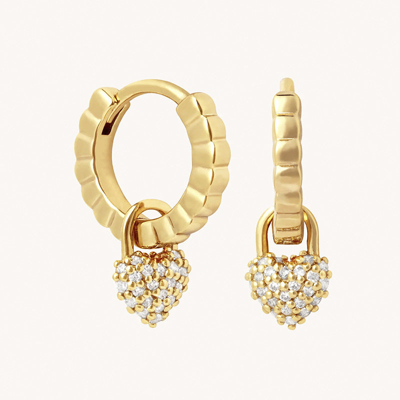 “Heartlock Spark” S925 Sterling Silver Heart Zircon Huggie Hoop Earrings