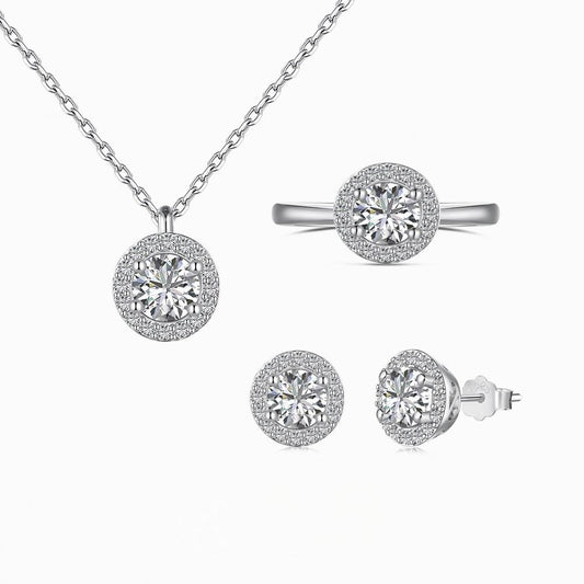 “Prism Halo” S925 Sterling Silver Round-Cut Jewelry Set