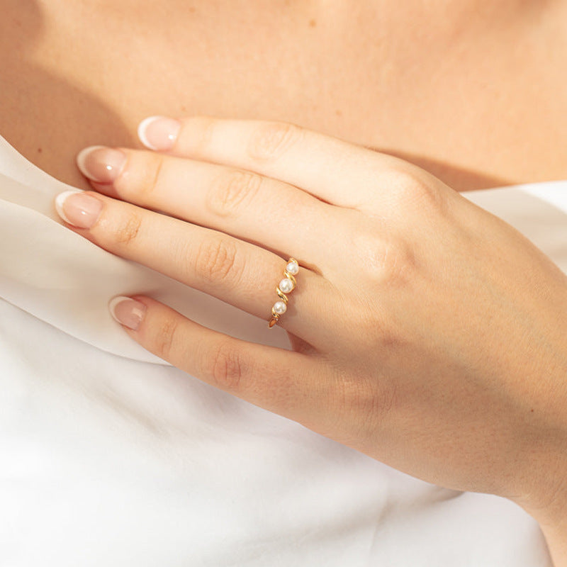 “Pearl Spiral” S925 Sterling Silver Open Adjustable Pearl Ring