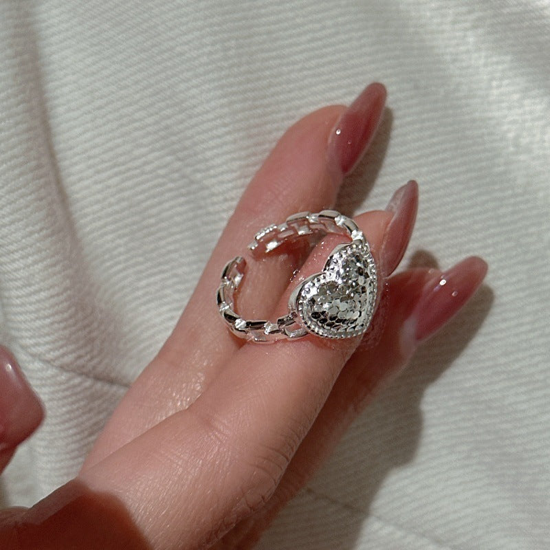 S925 Sterling Silver Icy Heart Ring Heart CZ Adjustable Bow Gold Ring