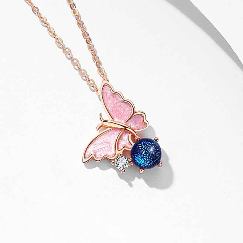 Butterfly Dream Glass Bead Butterfly Necklace 925 Sterling Silver
