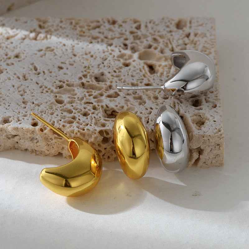 18K Gold Plated 925 Sterling Silver Molten Gleam Fluid Dome Earrings
