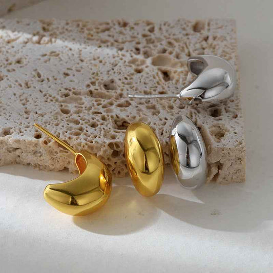 18K Gold Plated 925 Sterling Silver Molten Gleam Fluid Dome Earrings