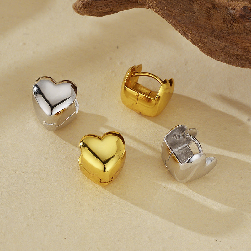 “Heart Embrace” S925 Sterling Silver Double-Sided Heart Hoop Earrings