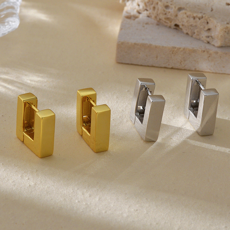 “Architectural Cube” S925 Sterling Silver Sculptural Square Hoop Earrings