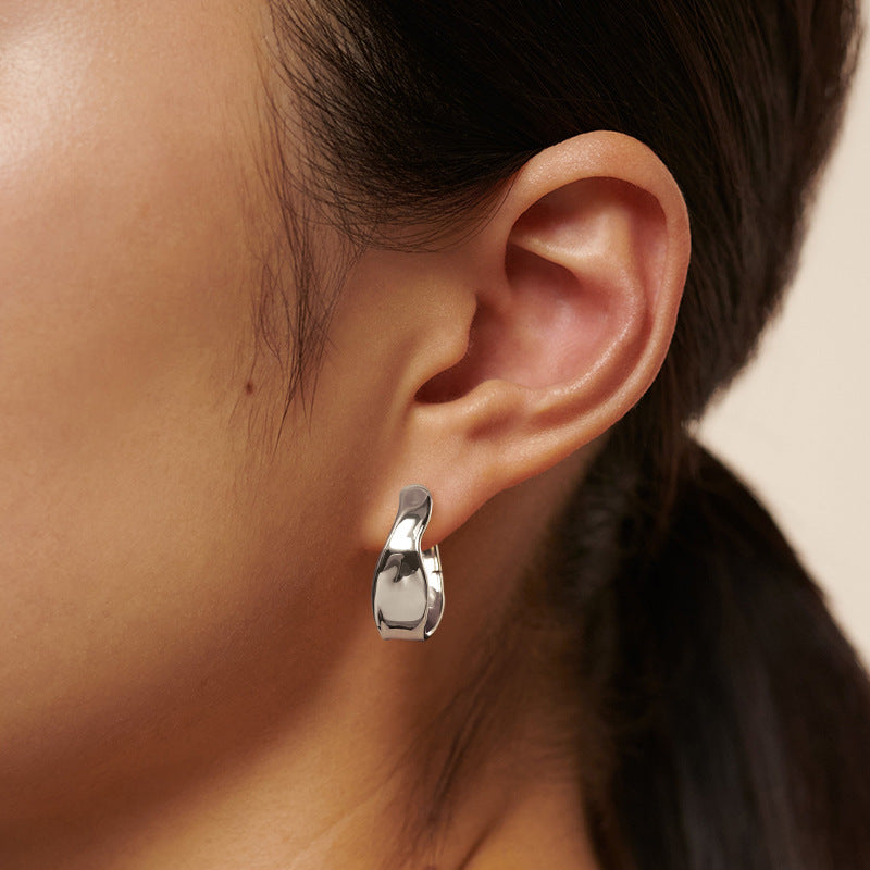 “Asymmetric Orbit” S925 Sterling Silver Geometric Hoop Earrings
