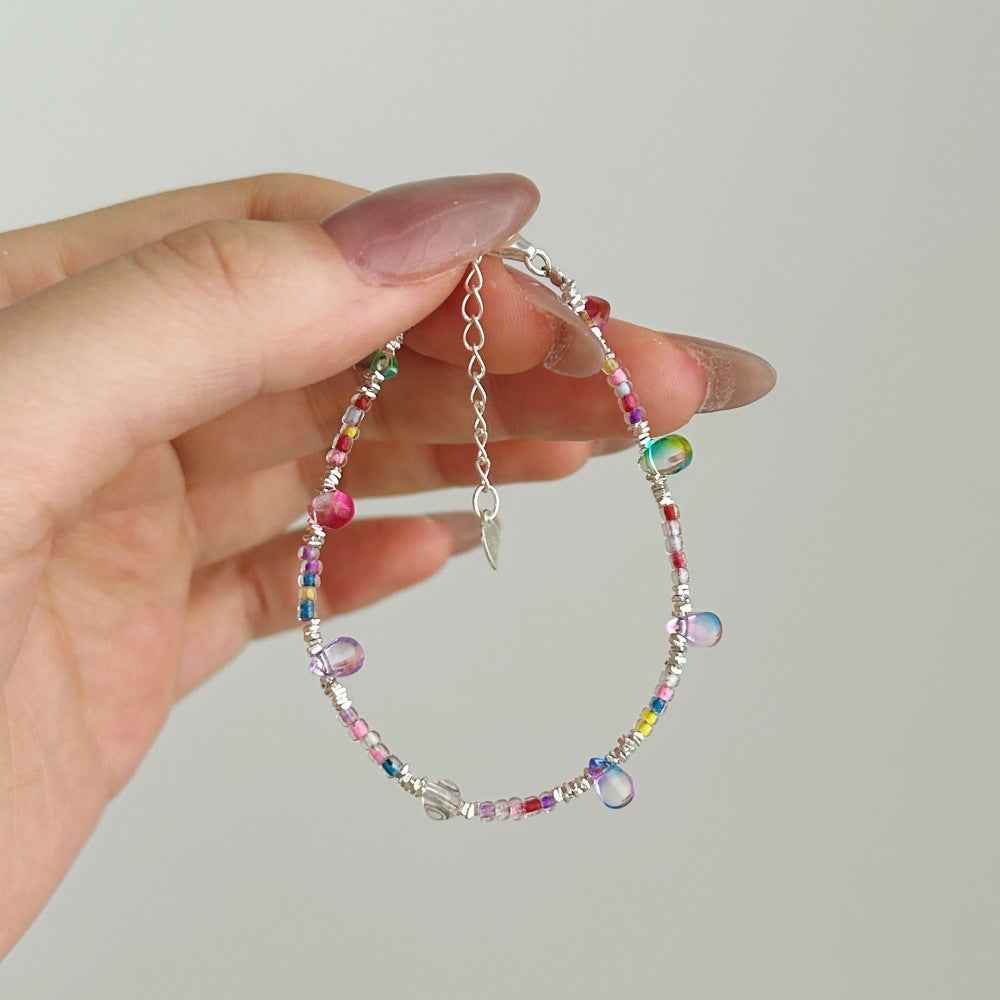 Boho Prism Drops Colorful Beaded Charm Bracelet in S925 Sterling Silver