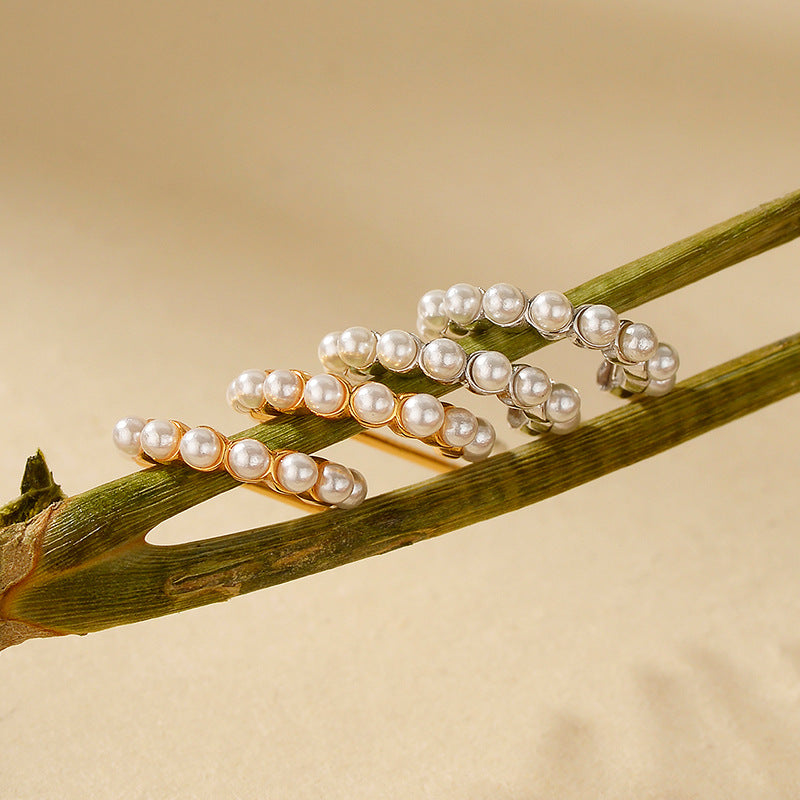 “Pearl Curve” S925 Sterling Silver Shell Pearl C-Hoop Stud Earrings