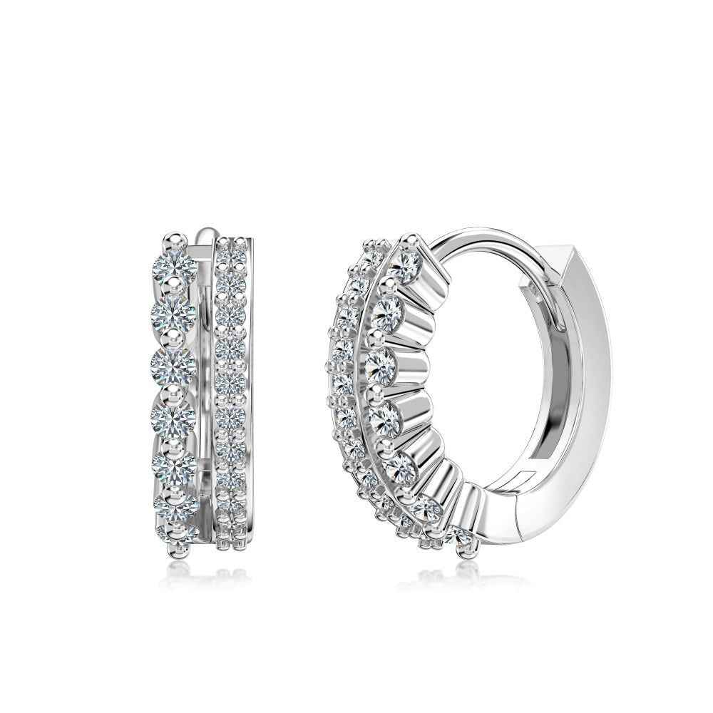925 Sterling Silver Double Gleam Dual-Row Moissanite Huggie Hoop Earrings 10mm