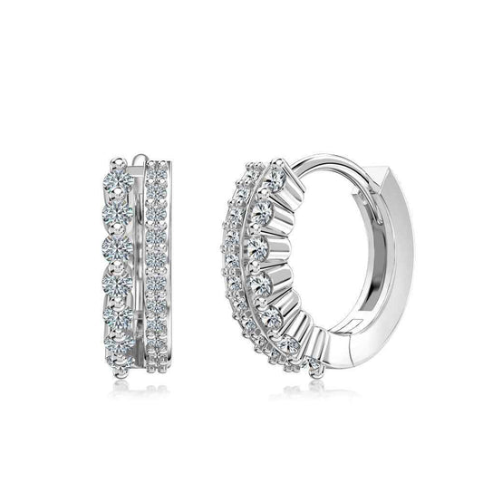 925 Sterling Silver Double Gleam Dual-Row Moissanite Huggie Hoop Earrings 10mm