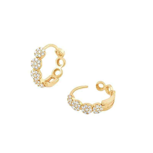 925 Sterling Silver Petal Glow Pavé Zircon Cluster Hoop Earrings 18K Gold Plated