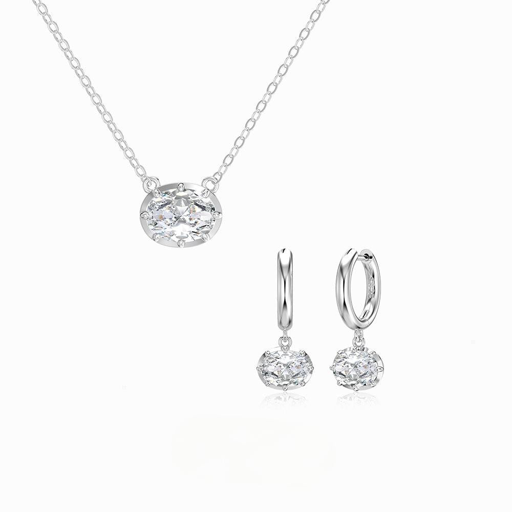 “Oval Celestia” S925 Sterling Silver Oval Pendant Necklace and Earrings Set