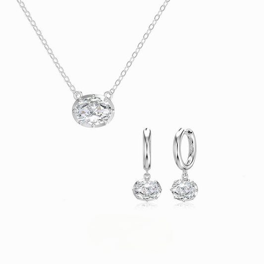 “Oval Celestia” S925 Sterling Silver Oval Pendant Necklace and Earrings Set