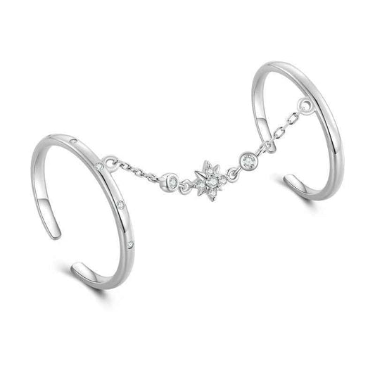 925 Sterling Silver Double Band Chain Adjustable Ring