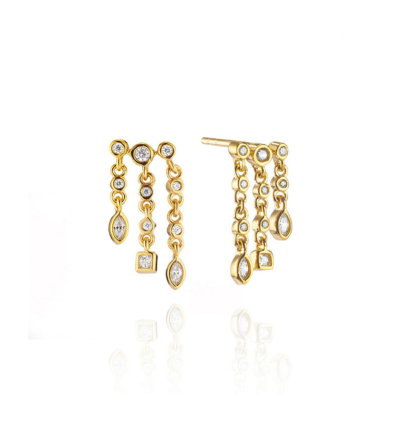“Star Stud Edit” S925 Sterling Silver Geometric Stud Earrings with Sparkling Accents