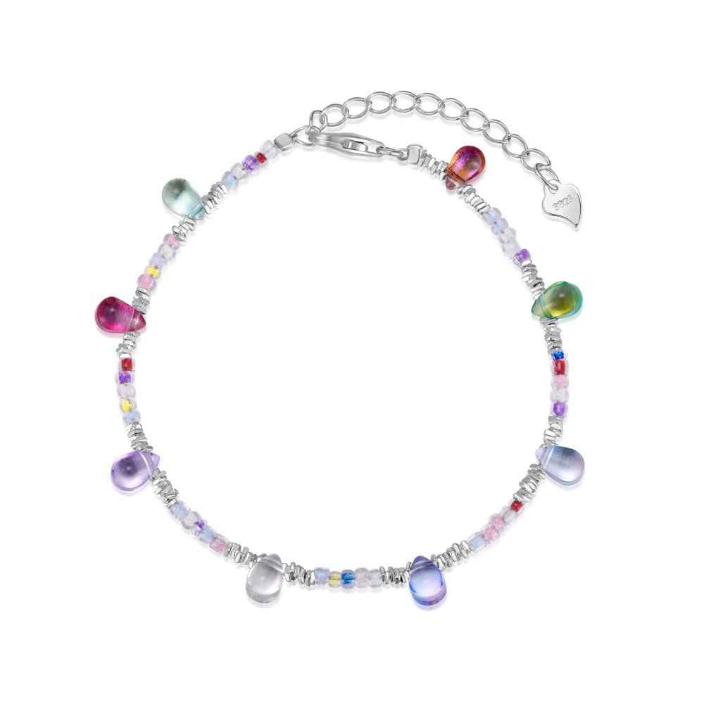 Boho Prism Drops Colorful Beaded Charm Bracelet in S925 Sterling Silver