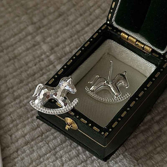 S925 Sterling Silver Vintage Pony Earrings CNC Textured Design