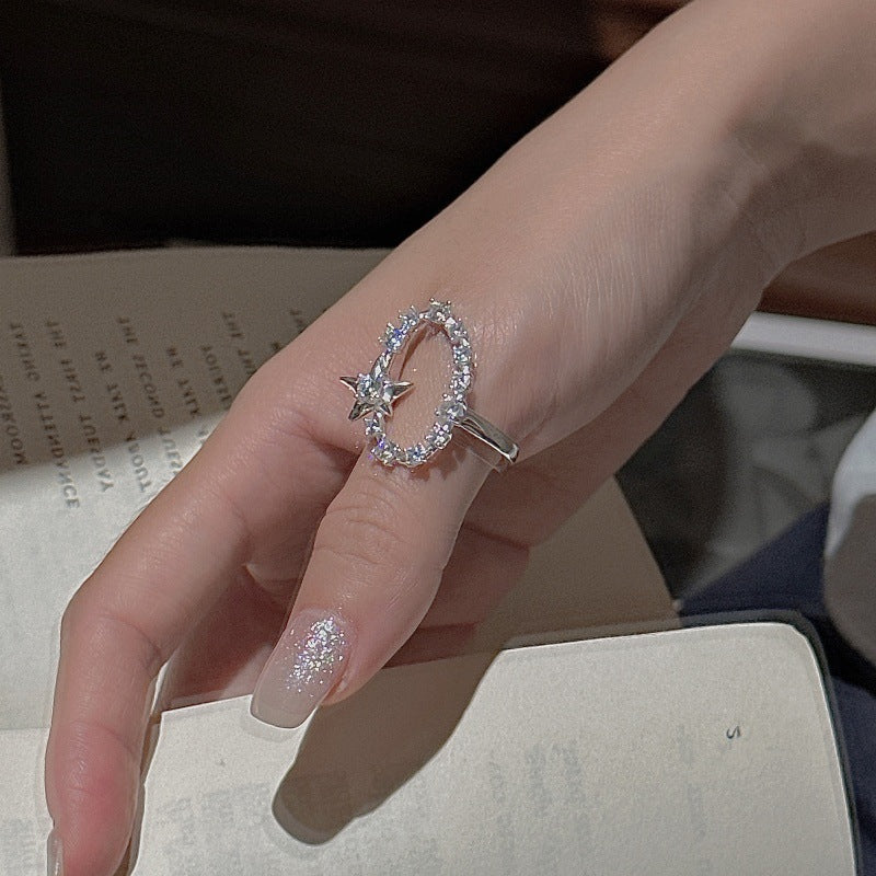 S925 Sterling Silver Starlit Charm Ring Adjustable Star Zircon Open Ring