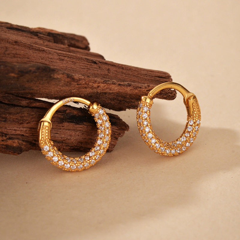 “Starlit Halo” S925 Sterling Silver Zircon Pavé Hoop Earrings