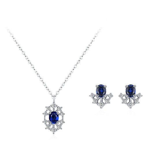 Royal Solstice Sapphire Blue Zircon 925 Sterling Silver Jewelry Set
