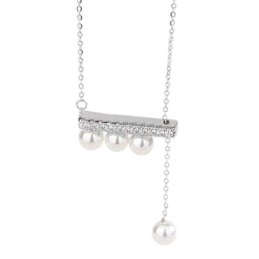 Aurelia Line Pearl Bar Adjustable Necklace S925 Sterling Silver