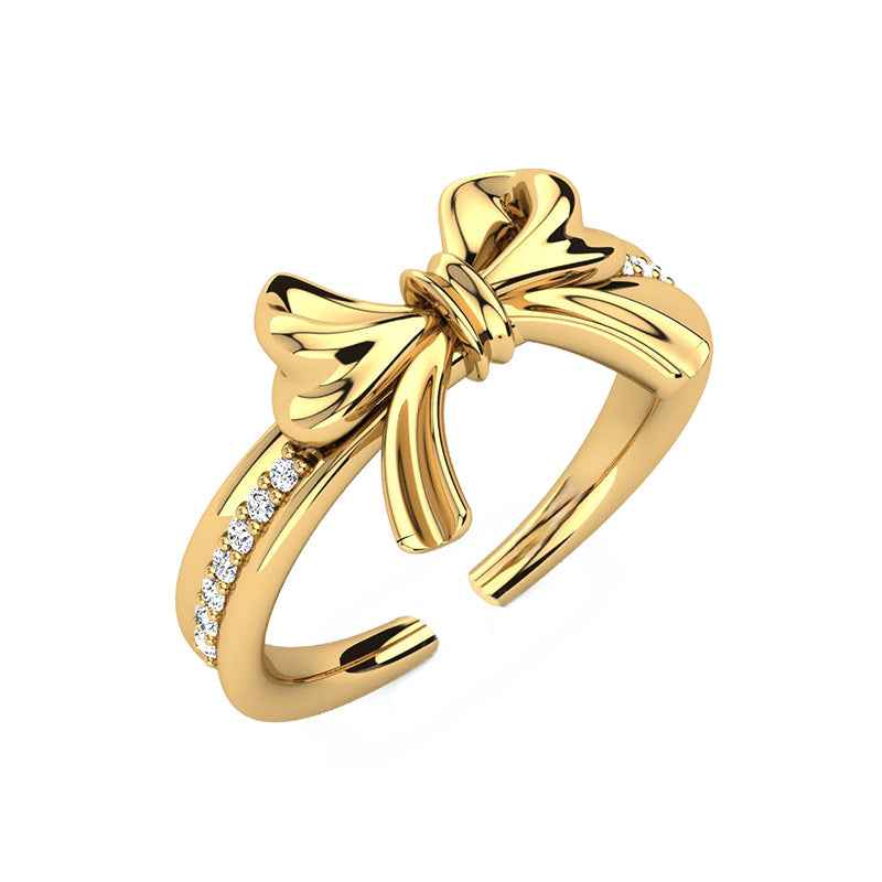 925 Sterling Silver Grace Bow Pavé Ribbon Ring Gold Platinum Plated