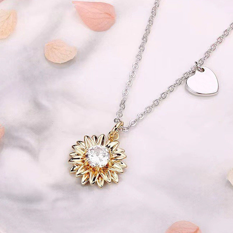 “Daisy Radiance” S925 Sterling Silver Sunflower Daisy Pendant Necklace
