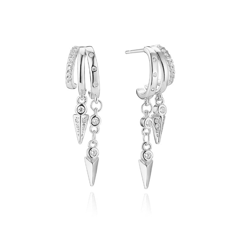 “Star Stud Edit” S925 Sterling Silver Geometric Stud Earrings with Sparkling Accents