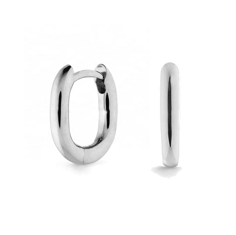 “Oval Line Luxe” S925 Sterling Silver Pavé U-Shaped Hoop Earrings